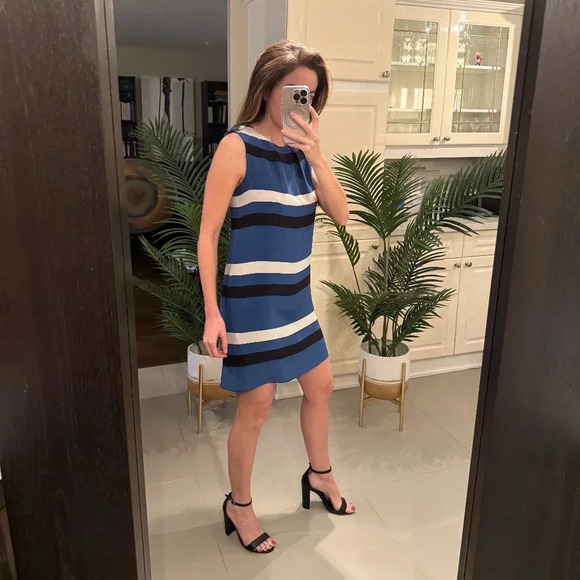 Blue Striped 100% Silk A-Line Dress, Judith and Charles, US 4 - Picture 2 of 8
